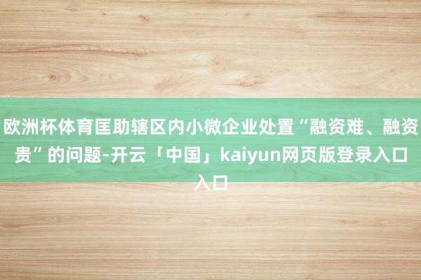 欧洲杯体育匡助辖区内小微企业处置“融资难、融资贵”的问题-开云「中国」kaiyun网页版登录入口